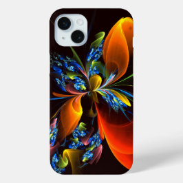 Funda Para iPhone 15 Mini Naranja azul Floral Moderno Resumen Patrón de arte