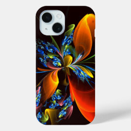 Funda Para iPhone 15 Naranja azul Floral Moderno Resumen Patrón de arte