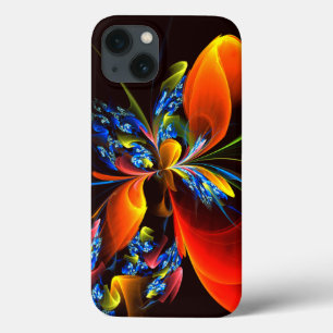 Funda Para iPhone 13 Naranja azul Floral Moderno Resumen Patrón de arte