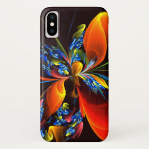 Funda Para iPhone X Naranja azul Floral Moderno Resumen Patrón de arte