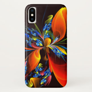 Funda Para iPhone X Naranja azul Floral Moderno Resumen Patrón de arte