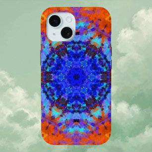 Funda Para iPhone 15 Naranja azul Mandala digital y amarillo