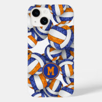 Naranja azul monogramado patrón de voleibol femeni