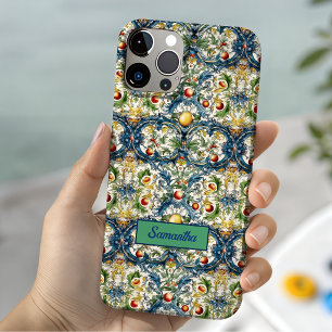 Funda Para iPhone 15 Naranja Azul Verano Siciliano Mayólica Cítrico