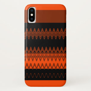 Funda Para iPhone X Naranja Black Chevron Zigzag Stripes