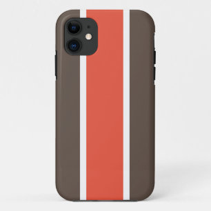 Funda Para iPhone 11 Naranja brillante Bandas de Carreras blanca marrón