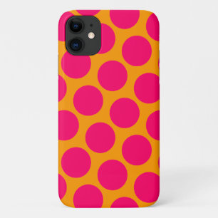 Funda Para iPhone 11 Naranja brillante y puntos de polka rosa caliente