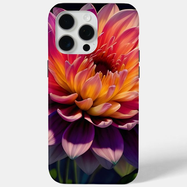 Funda De Case-Mate Para iPhone Naranja caliente y flor de Dahlia rosa (Reverso )