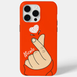 Funda Para iPhone 15 Pro Max Naranja Coreano Finger Love Heart Rótulo Piel lige