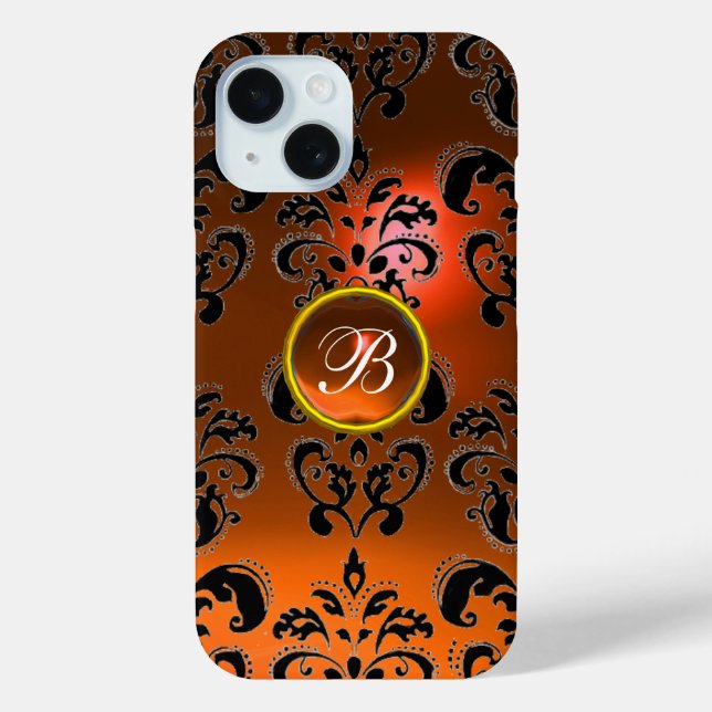 Funda De Case-Mate Para iPhone Naranja DAMASK GEM MONOGRAM (Reverso )
