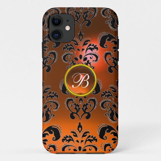 Funda De Case-Mate Para iPhone Naranja DAMASK GEM MONOGRAM (Reverso)