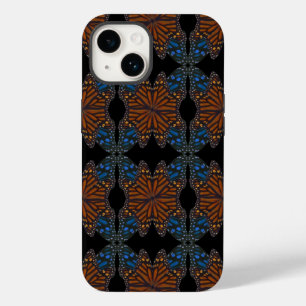Funda Para iPhone 14 De Case-Mate Naranja De Ala De Mariposa Monarca Y Patrón Azul