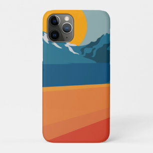 Funda Para iPhone 11 Pro Naranja de arte de paisaje de montaña retro azul