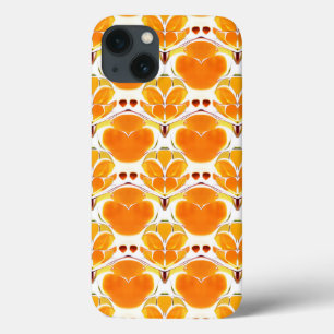 Funda Para iPhone 13 Naranja de coral y patrón de batik crema