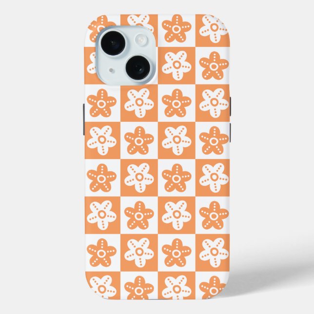 Funda De Case-Mate Para iPhone Naranja de flor de punto blanco (Reverso )
