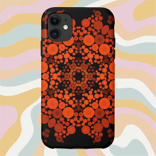 Funda Para iPhone 11 Naranja de flores Dot Mandala y negro