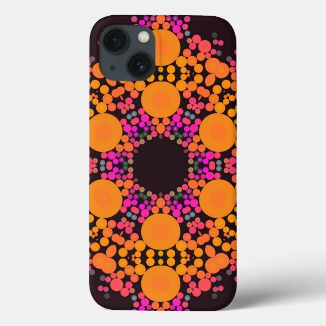 Funda De Case-Mate Para iPhone Naranja de flores Dot Mandala y rosa (Reverso)