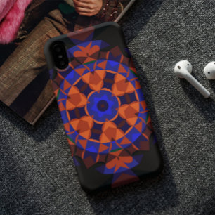 Funda Para iPhone 11 Naranja de flores Retro Mandala y azul