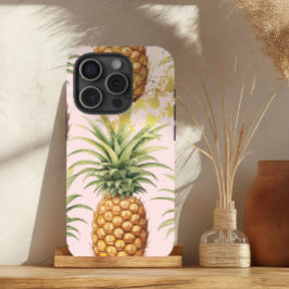 Funda Para iPhone 15 Naranja de lujo, fruta rosa y piña de oro
