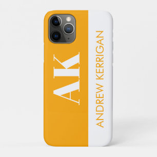 Funda Para iPhone 11 Pro Naranja de nombre simple e iniciales y blanco