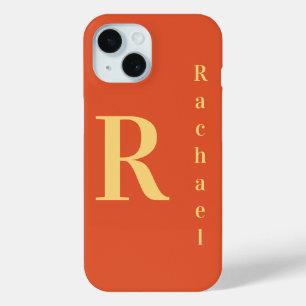 Funda Para iPhone 15 Naranja de nombres de monograma moderno y elegante