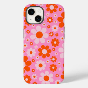 Funda Para iPhone 14 De Case-Mate Naranja de patrón de margarita retro vintage rosad