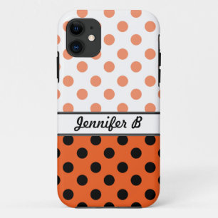 Naranja de puntos Polka y Funda para iPhone negro 