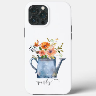 Funda Para iPhone 13 Pro Max Naranja de roya Boho Flores de color de agua que p