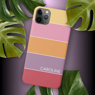 Funda Para iPhone 11 Pro Max Naranja de verano Coral Peach Red Purple Stripes