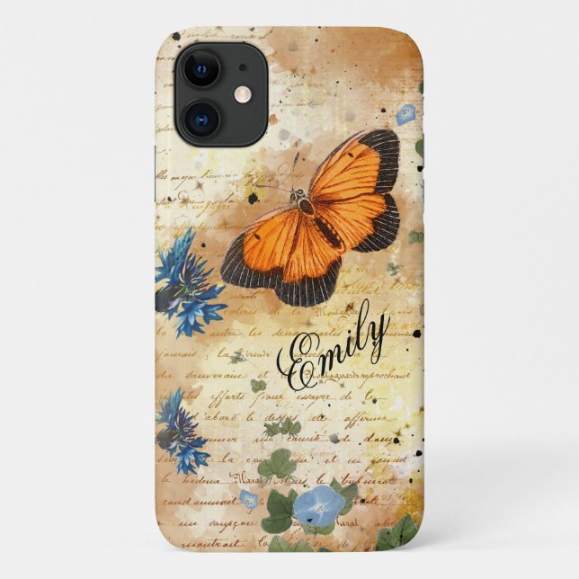 Funda De Case-Mate Para iPhone Naranja de Vintage Butterfly Ephemera (Reverso)