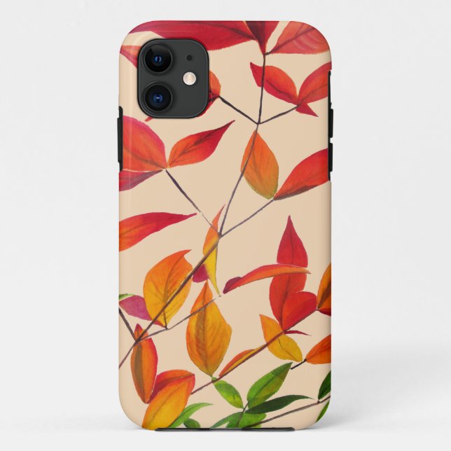 Funda De Case-Mate Para iPhone Naranja El otoño deja arte acuarela original (Reverso)