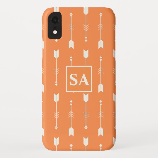 Funda De Case-Mate Para iPhone Naranja elegante y flechas blancas (Reverso)