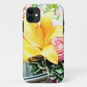 Funda Para iPhone 11 naranja estrella de flores de boda rosa lily rosa