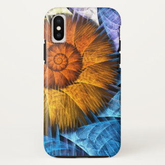 Funda Para iPhone X Naranja floral Azul amarillo abstracto arte