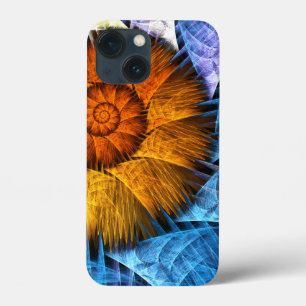 Funda Para iPhone 13 Mini Naranja floral Azul amarillo abstracto arte