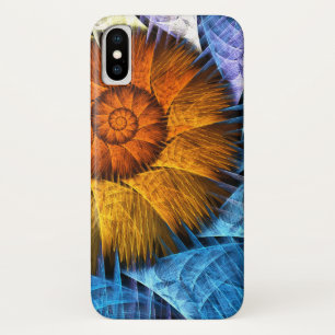 Funda Para iPhone X Naranja floral Azul amarillo abstracto arte