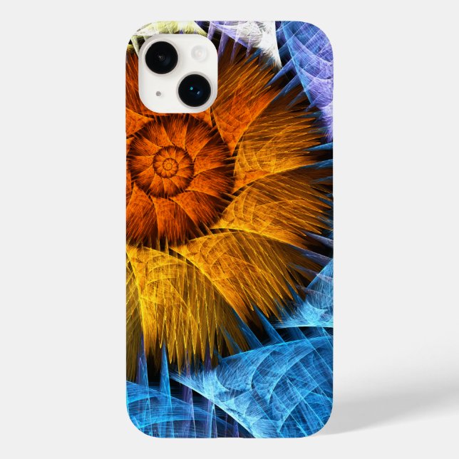 Funda De Case-Mate Para iPhone Naranja floral Azul amarillo abstracto arte (Reverso )