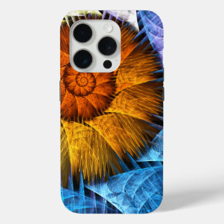 Funda Para iPhone 15 Pro Naranja floral Azul amarillo abstracto arte