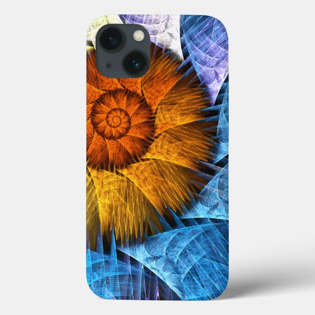 Funda De Case-Mate Para iPhone Naranja floral Azul amarillo abstracto arte (Reverso)