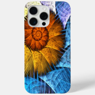 Funda Para iPhone 15 Pro Max Naranja floral Azul amarillo abstracto arte