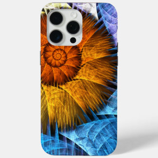 Funda Para iPhone 15 Pro Max Naranja floral Azul amarillo abstracto arte