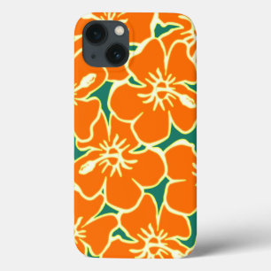 Funda Para iPhone 13 Naranja Floral Hibiscus Hawaiian Flores iPad Estuc