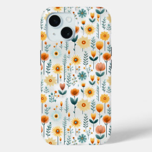Funda Para iPhone 15 Naranja Flores Patrón colorido