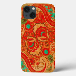 Funda Para iPhone 13 Naranja Funky Burlado Rojo Turquesa Vintage Paisle