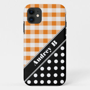 Naranja Gingham Black Polka Dot iPhone 5 Funda