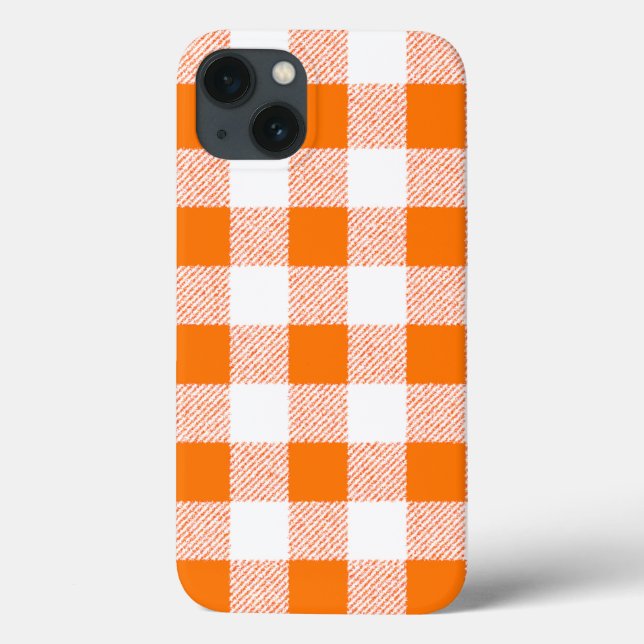 Funda De Case-Mate Para iPhone Naranja Gingham Check Pattern (Reverso)