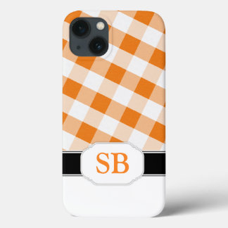 Funda Para iPhone 13 Naranja Gingham Monograma Funda-Mate iPad 2/3/4 Fu