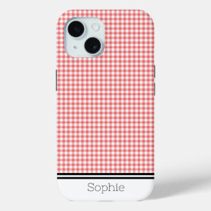 Funda Para iPhone 15 Naranja Gingham Personalizado Samsung