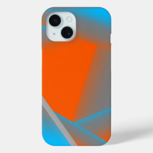 Funda Para iPhone 15 Naranja Gris Azul Ombre Geométrico Resumen Arte