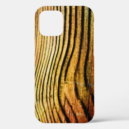 Funda Para iPhone 12 Naranja Grunge Wood Grain